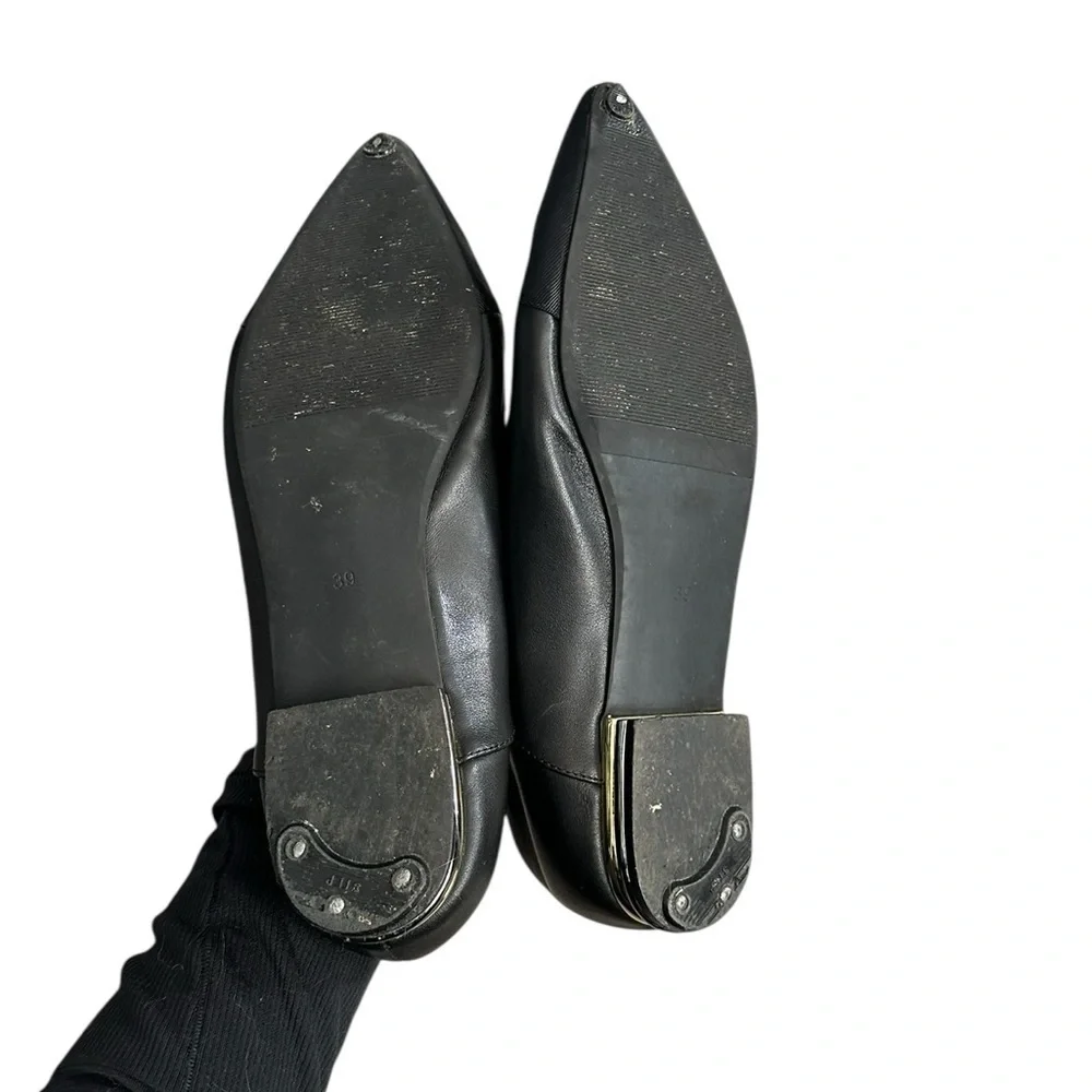 Marzella Black Leather Pointed Toe Flats Size 39 Minimalist Classic Workwear